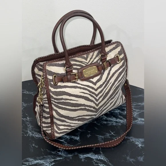 MICHAEL KORS Large Handbag Hamilton Zebra Print Brown Ivory AUTHENTIC - Picture 5 of 14